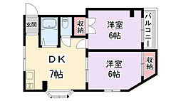 三和ハイツ舟田 2DKの間取図画像