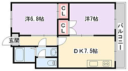 ヴィラナリー柳町 2DKの間取図画像
