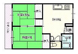 清水谷コーポ 2LDKの間取図画像