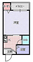 フジカワビル 1Kの間取図画像