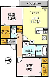 コーポラスツツミE棟 2LDKの間取図画像
