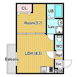 ジーメゾン寝屋川秦町アリビオ 1LDKの間取図画像