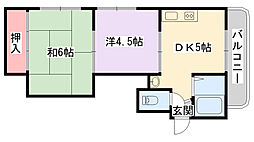 コーポ萱島 2DKの間取図画像