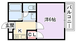リバーハイツA 1Kの間取図画像