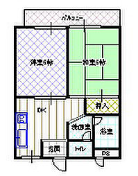 メゾンルシーヌ1番館 2DKの間取図画像