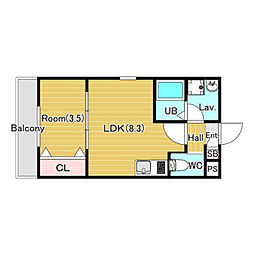 ジーメゾン寝屋川秦町アリビオ 1LDKの間取図画像