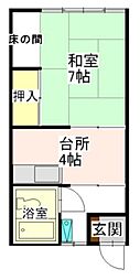 コーポ花田 2階1Kの間取り