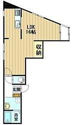 リバティ大町 2階ワンルームの間取り