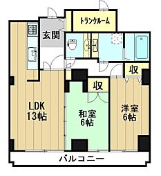 リアライズ山王 10階2LDKの間取り