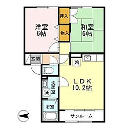 ハイセレール神田 2階2LDKの間取り