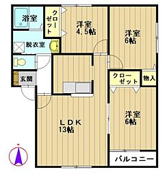 フォレストIII 2階3LDKの間取り