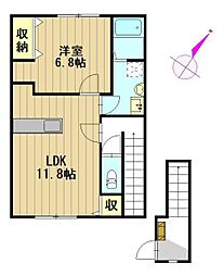 ベラージュ 2階1LDKの間取り