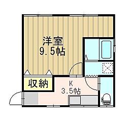桔梗野ハイムI 2階1Kの間取り