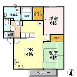 パークタウンナリタＤ 1階2LDKの間取り