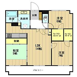 サンデュエル弘前駅前2 3LDKの間取図画像