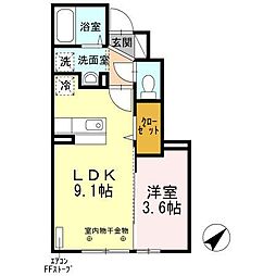 ソレア和徳B 1LDKの間取図画像