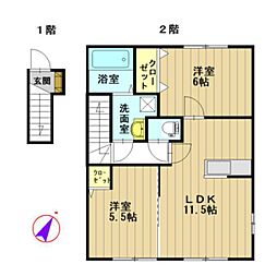ポワッソン 2LDKの間取図画像