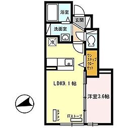 K-hausA棟 1LDKの間取図画像