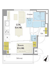 シャンボール日本橋 1DKの間取り
