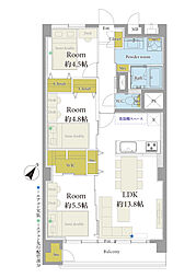 三鷹ナショナルコート 3LDKの間取図画像