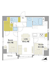 八丁堀アムフラット 2LDKの間取り