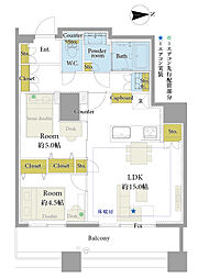スカイライトタワー 2LDKの間取図画像