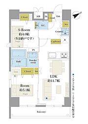 プラチナコート上野 1SLDKの間取図画像