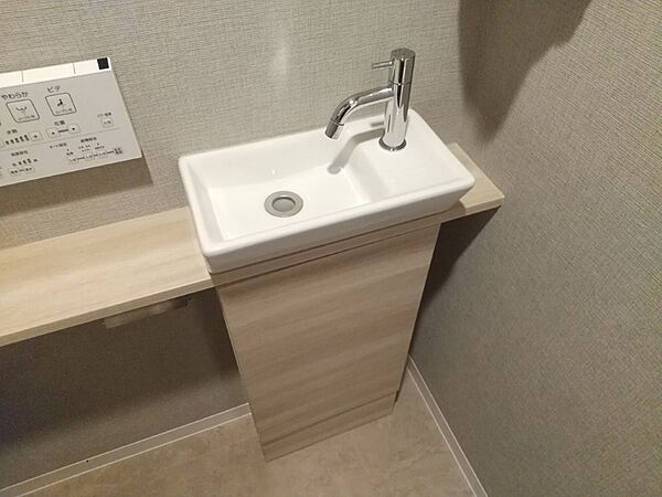 手洗いカウンター付きトイレです。すぐに手が洗えて便利ですね！