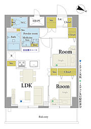 東建ニューハイツ西新宿 2LDKの間取図画像