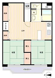 ろうきん立花コーポ住戸A棟 2LDKの間取図画像