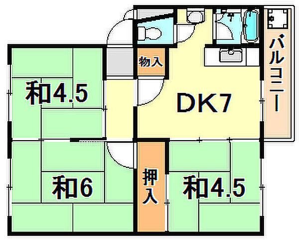 兵庫県神戸市垂水区青山台５丁目(賃貸マンション3DK・4階・45.84㎡)の写真 その2