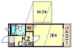 アミティエ山手 ワンルームの間取図画像