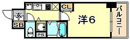 JR東海道・山陽本線 三ノ宮駅 徒歩8分の賃貸マンション 6階ワンルームの間取り