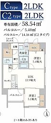 JR福知山線 猪名寺駅 徒歩10分の賃貸マンション 5階2LDKの間取り