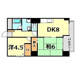 神戸市西神・山手線 湊川公園駅 徒歩5分の賃貸マンション 9階2DKの間取り