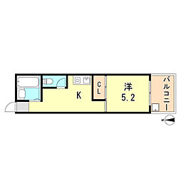 神戸市西神・山手線 湊川公園駅 徒歩5分の賃貸マンション 6階ワンルームの間取り