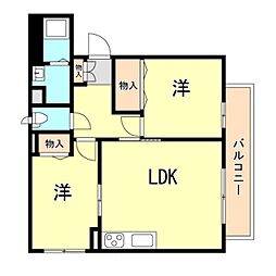 神戸市海岸線 中央市場前駅 徒歩3分の賃貸マンション 1階2LDKの間取り