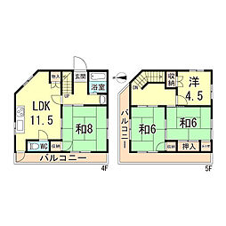 阪急神戸本線 春日野道駅 徒歩7分の賃貸マンション 4階4LDKの間取り