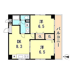JR東海道・山陽本線 摂津本山駅 徒歩7分の賃貸マンション 2階2DKの間取り