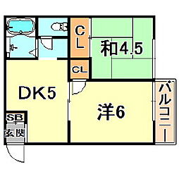 神戸市西神・山手線 大倉山駅 徒歩9分の賃貸アパート 1階2DKの間取り