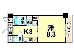 阪急神戸本線 塚口駅 徒歩4分の賃貸マンション 9階1Kの間取り