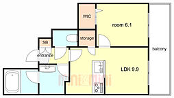 阪急神戸本線 岡本駅 徒歩3分の賃貸マンション 2階1LDKの間取り