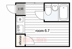 阪神本線 杭瀬駅 徒歩6分の賃貸マンション 2階ワンルームの間取り