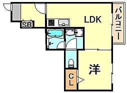 阪神本線 青木駅 徒歩14分の賃貸マンション 6階1LDKの間取り