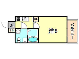 阪神本線 春日野道駅 徒歩6分の賃貸マンション 8階1Kの間取り