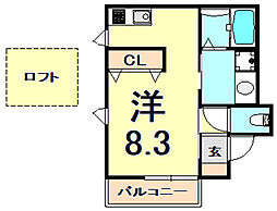 山陽電鉄本線 西代駅 徒歩9分の賃貸アパート 2階ワンルームの間取り