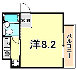 阪神本線 御影駅 徒歩12分の賃貸マンション 2階ワンルームの間取り