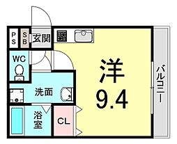 阪神本線 大物駅 徒歩5分の賃貸アパート 1階ワンルームの間取り