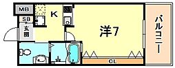 阪神本線 新在家駅 徒歩3分の賃貸マンション 7階1Kの間取り
