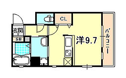 神戸高速東西線 花隈駅 徒歩1分の賃貸マンション 5階ワンルームの間取り